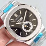 Swiss Grade Fake Patek Philippe Nautilus Watch Stainless Steel Black day date Moonphase_th.jpg